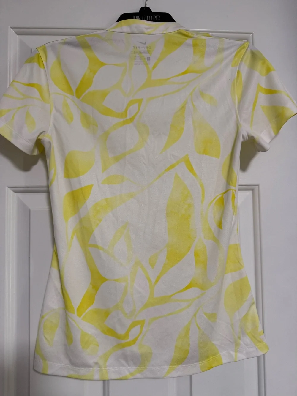 Nike White and Yellow Leaf-Print Dri-FIT Short Sleeve Top - golf